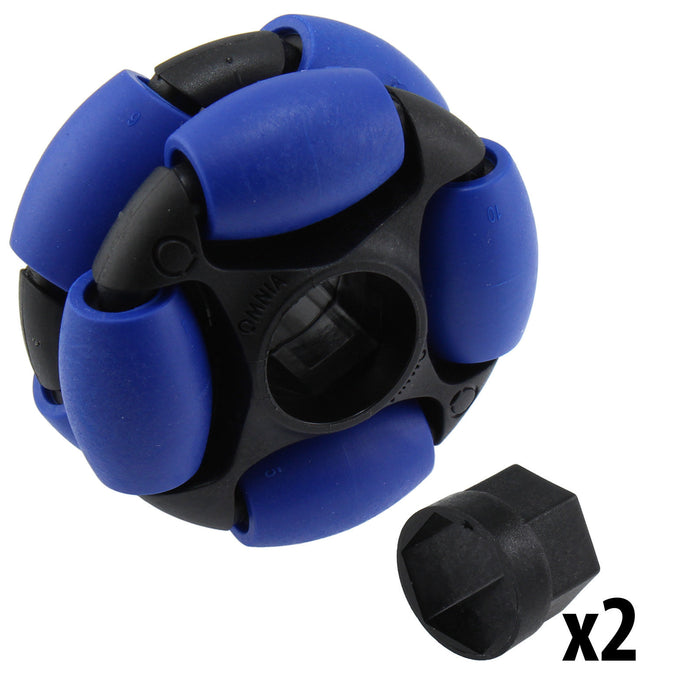 2 in. Dualie Omni Wheel - am-3951_blue - Bore=1/2 in Hex, Durometer=50A - migrated