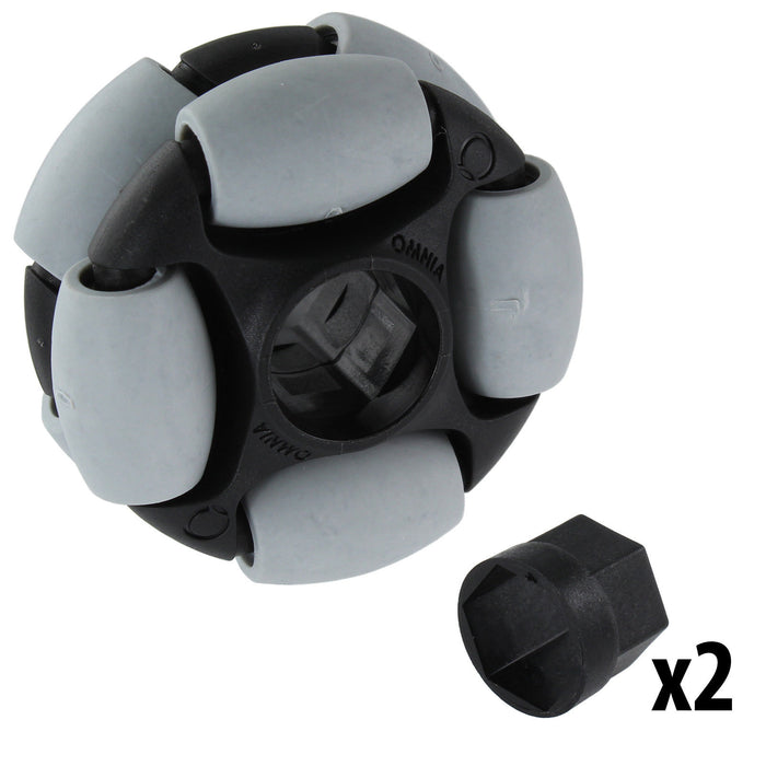 2 in. Dualie Omni Wheel - am-3951_gray - Bore=1/2 in Hex, Durometer=80A - migrated