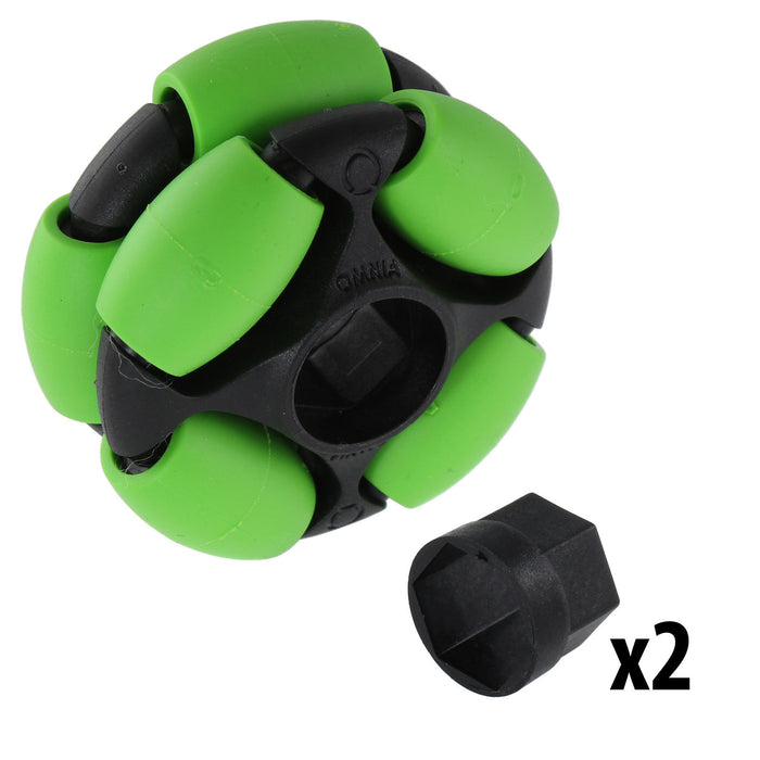 2 in. Dualie Omni Wheel - am-3951_green - Bore=1/2 in Hex, Durometer=35A - migrated