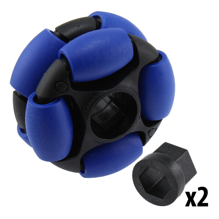 2 in. Dualie Omni Wheel - am-3952_blue - Bore=3/8 in Hex, Durometer=50A - migrated