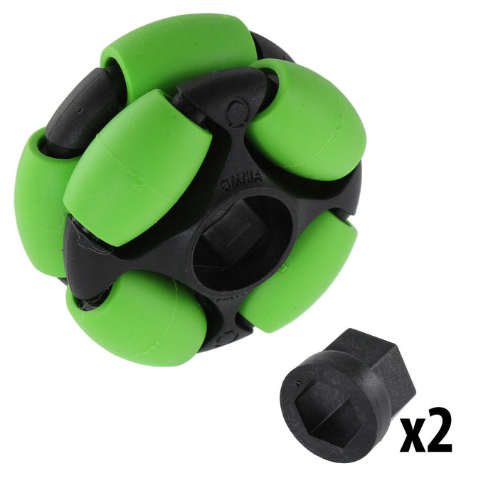 2 in. Dualie Omni Wheel - am-3952_green - Bore=3/8 in Hex, Durometer=35A - migrated