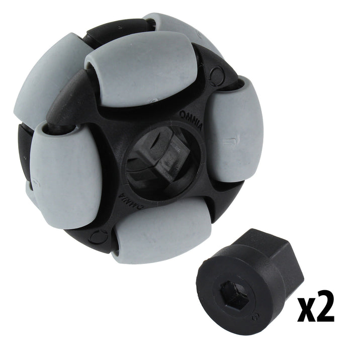 2 in. Dualie Omni Wheel - am-4044_gray - Bore=5 mm Hex, Durometer=80A - migrated