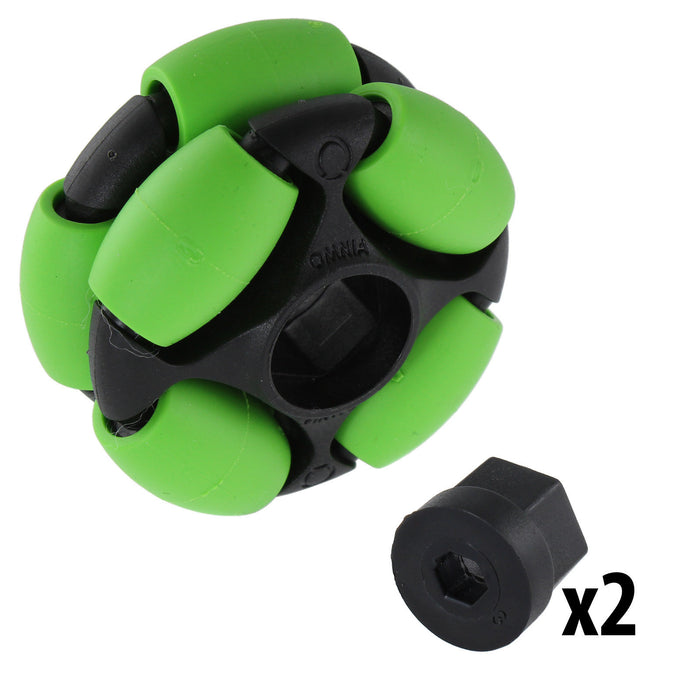 2 in. Dualie Omni Wheel - am-4044_green - Bore=5 mm Hex, Durometer=35A - migrated