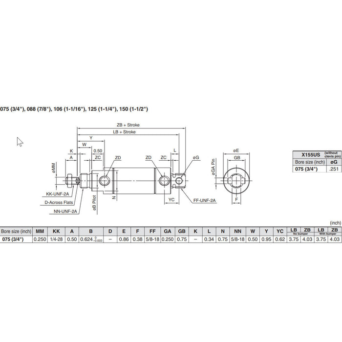 Double Acting 3/4 in. Bore Air Cylinders Different Lengths - am-smc-3-4-bore_2 - Image-2 - migrated