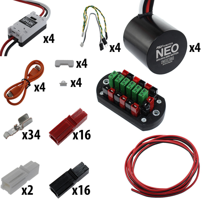 Electronic Bundles Builder - BCNX4N3 - 1) Processor=NONE, 2) Speed Controller=Spark MAX, 3) # of Motors=4, 4) Motor Type=NEO 1.1, 5) Power Distribution=PP45 Power Board - migrated