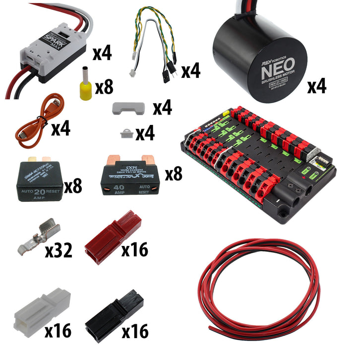 Electronic Bundles Builder - BCNX4NP - 1) Processor=NONE, 2) Speed Controller=Spark MAX, 3) # of Motors=4, 4) Motor Type=NEO 1.1, 5) Power Distribution=Power Distribution Panel - migrated