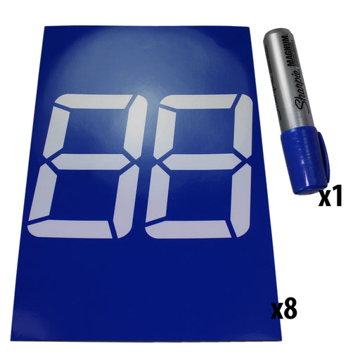 Double Digit 7-Segment Stick-On Bumper Numbers - am-3788_BLUESET - Option=8 Blue numbers & 1 blue marker - migrated